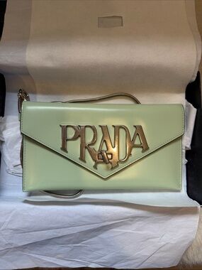 Prada Mint Green Leather Logo Crossbody Clutch